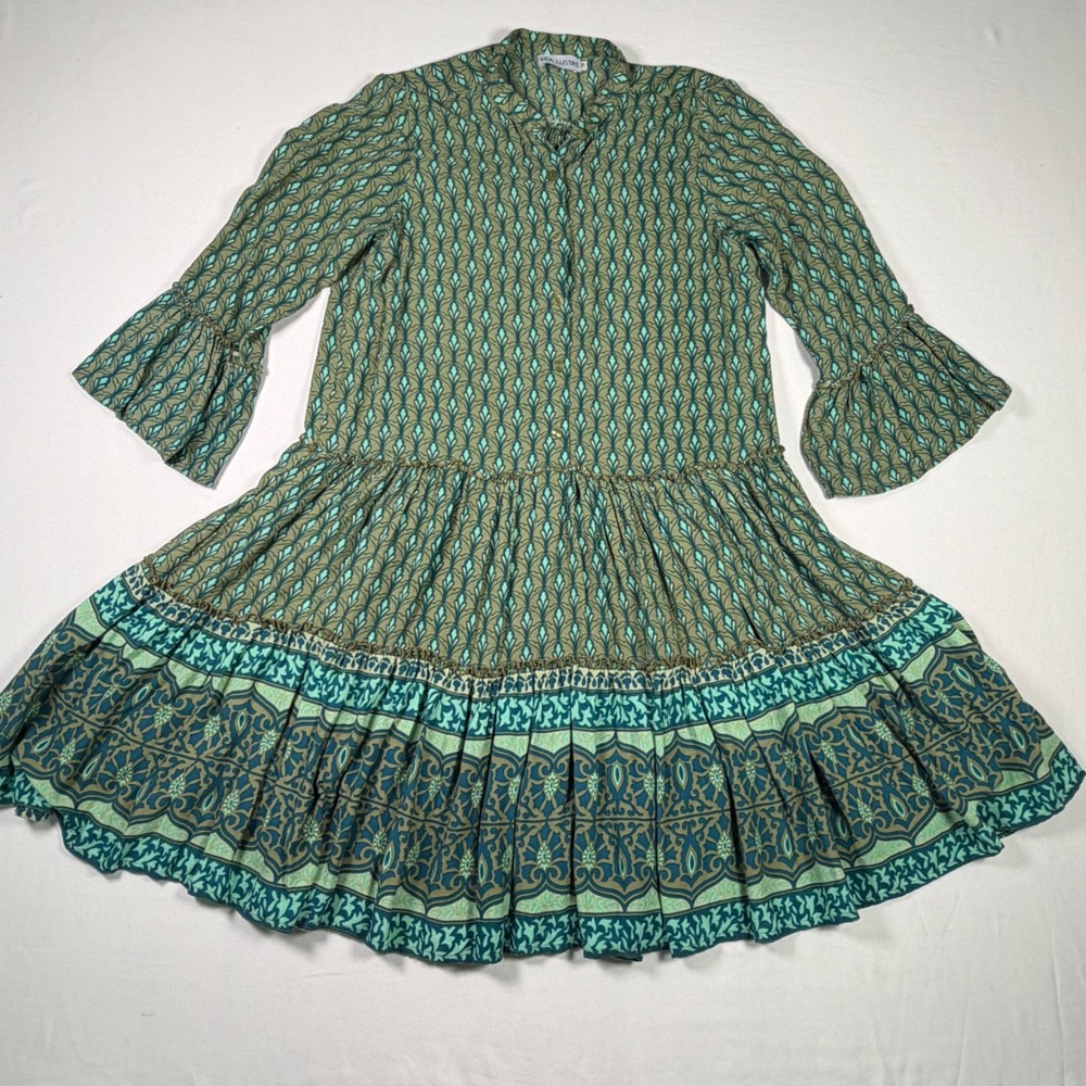 Sea Lustre Tiered Dress Boho Bell Sleeve Fall Ruffle Peasant Flowy Women S/M